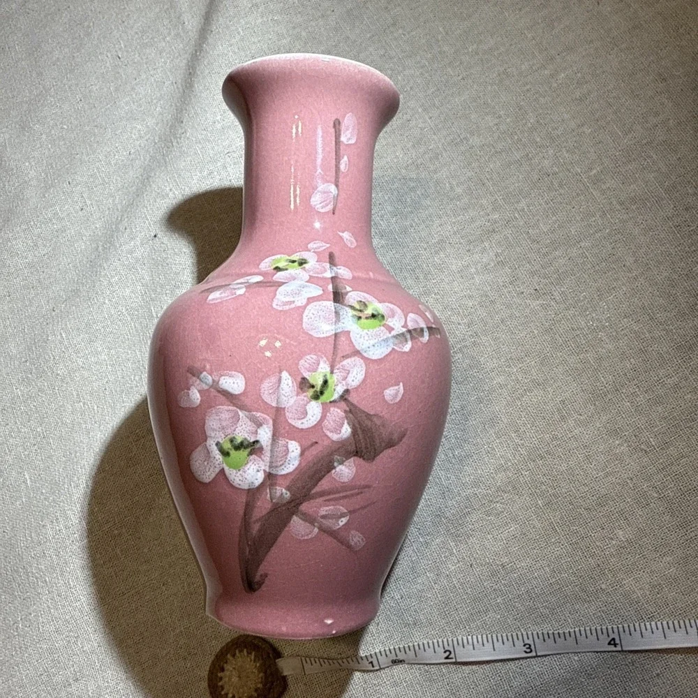 Vintage Vase Japanese‎ Cherry Blossom Hand painted Pink Bud Flower Vase 6